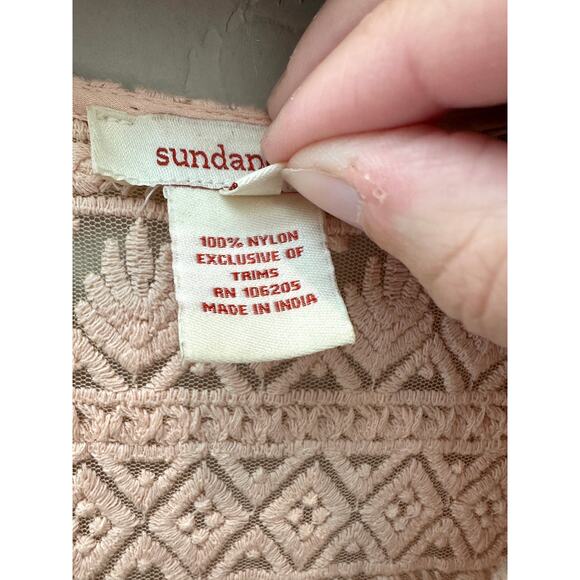SUNDANCE | Blush Pink Boho Embroidered Lace Sheer Tunic Top | Size Large - Picture 6 of 7